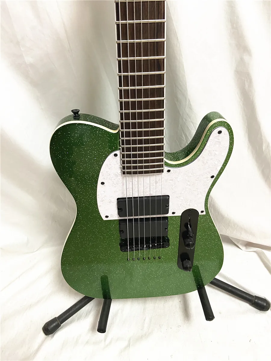 Metallic Green Granules 7-string electric Guitar Black accessories Closed pickup white guard plate free shipping