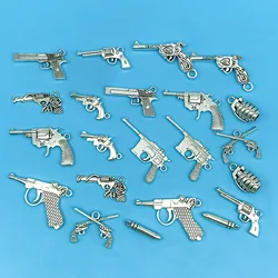 22pcs Antique Silvery Imitation Gun Small Charms DIY Alloy Jewelry Accessories Pendant Weapon Bullet Necklace Ornament Pendant