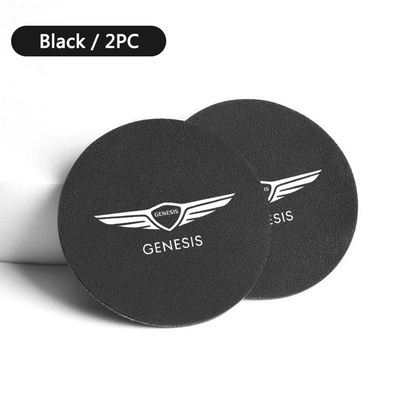 2pcs Suede Leather Car Coaster Mat Water Cup Slots Non-Slip Pads For Genesis Coupe EQ900 G70 G80 GV60 GV70 GV80 GV90 Accessories