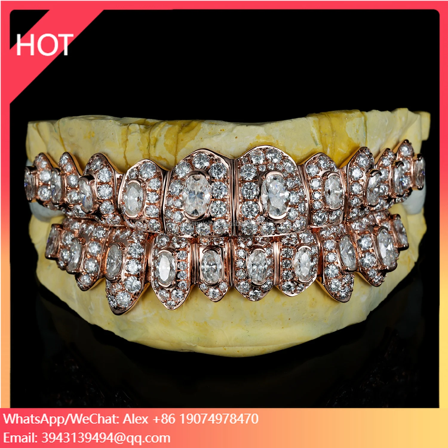 

High-end VVS Moissanite Grillz 10 On 10 S925 Silver 10k 14k 18k Solid Rose Gold Iced Out Hop Unisex Certified Teeth