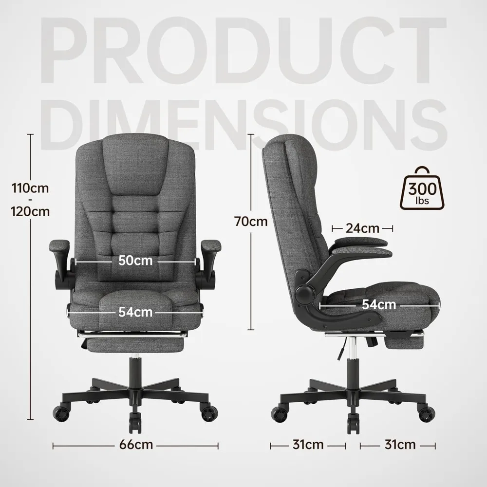 كرسي مكتب كبير وطويل، كرسي ألعاب من القماش عالي الظهر مع مسند للقدمين، كرسي مكتب مريح مع مسند ذراع قابل للطي، حشوة سميكة