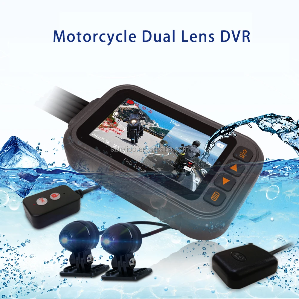 

universal Motorcycle GPS dashcam 140° wide-angle dual 1080P HD lens phone Wi-Fi connectivity IP65 waterproof with Wired remote