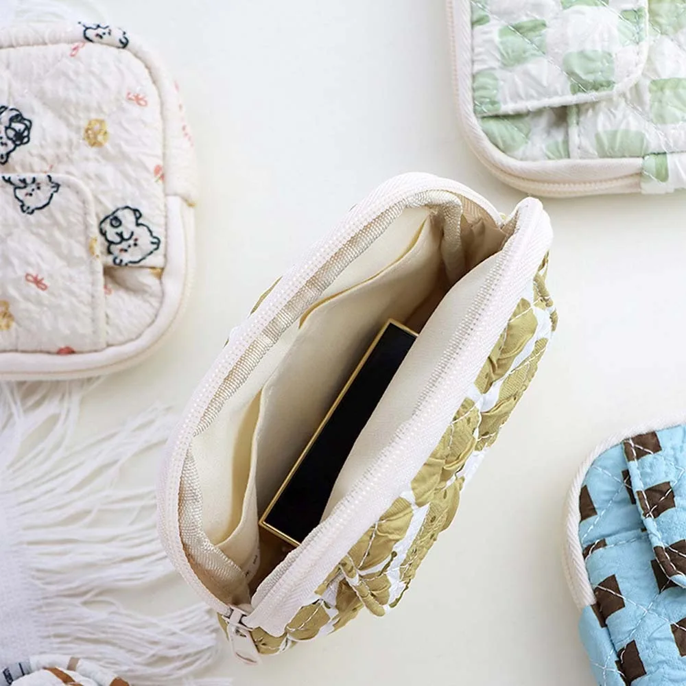 

Stripe Quilted Cotton Coin Purse Large Capacity Polka Dot Small Makeup Lipstick Bag Jewelry Packing Pouch Korean Style
