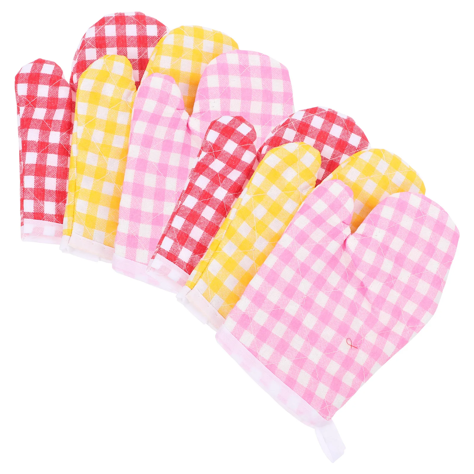 

2pcs 3 Pairs Kids Oven Mitts Polyester Gloves Microwave Checkered Children Kitchen Baby Thermal Toddler Small Heat Resistance