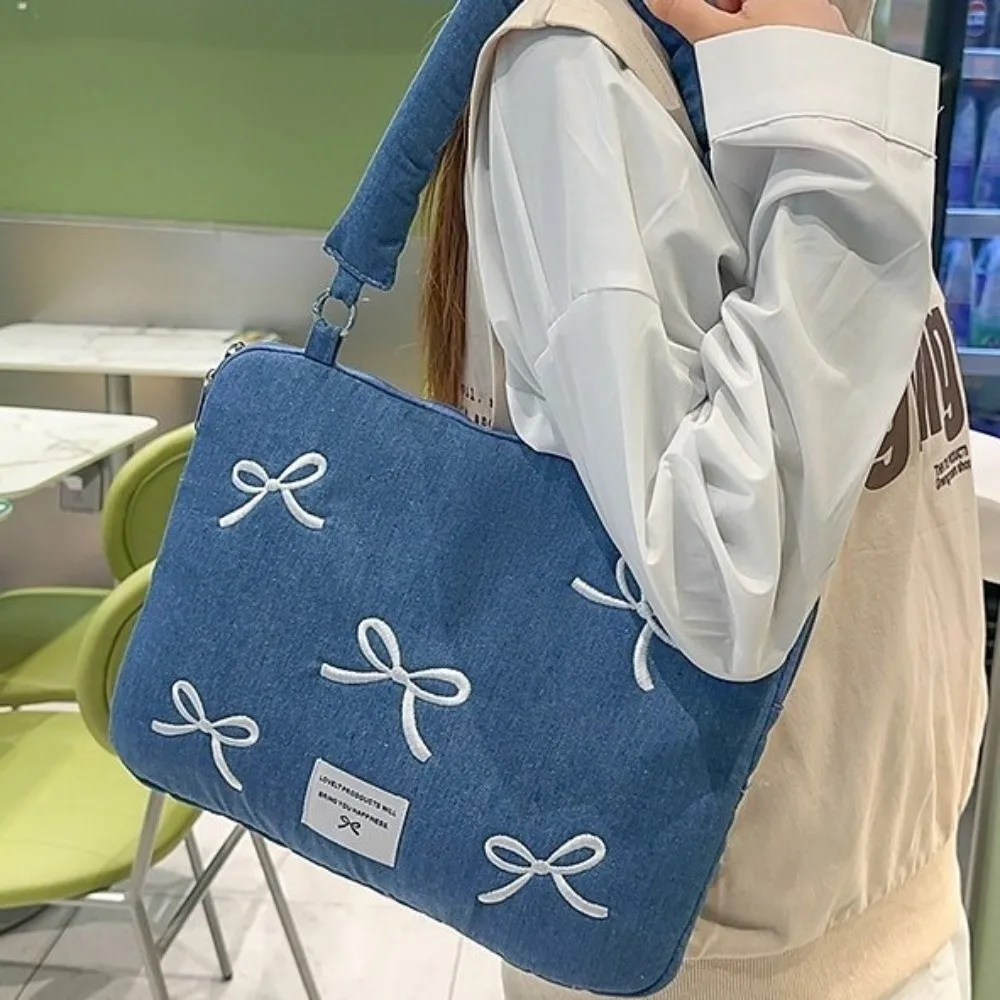 Modern Fashion Computer Bag 14 Inches Bowknot Embroidered Laptop Sleeve Shockproof Soft Computer Handbag Daily Commute