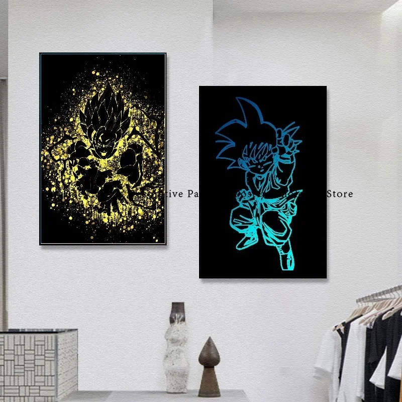 Monkey King Super Saiyan Bandai Anime Dragon Ball Mural Cartoon Home Decor Living Room Poster Painting Vintage Canvas Painting