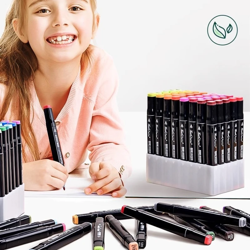 24/36/48/60/80color Double-head Marker Set Oily Quick-drying Not Easy To Fade Children's Hand-painted Graffiti Cartoon Design