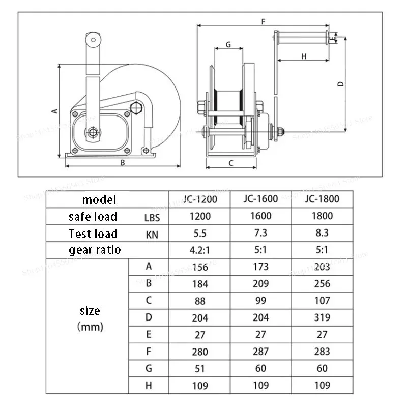 ونش يدوي من الفولاذ المقاوم للصدأ 304 1200 رطل أداة رفع يدوية ذاتية القفل لمياه الصرف الصحي والاستخدام البحري #6