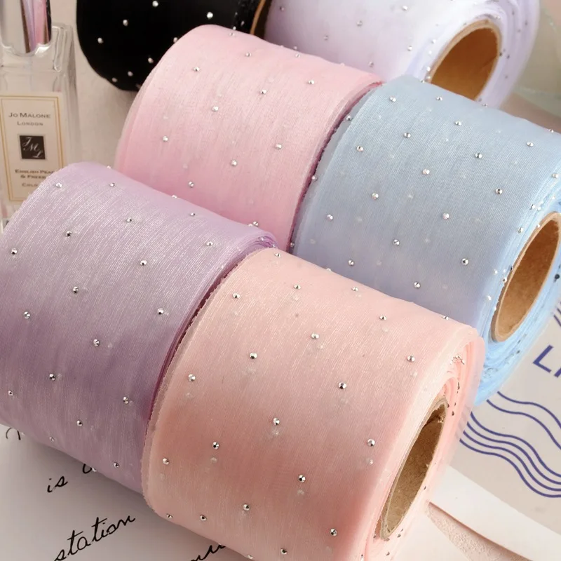 20 Yards 60MM Hot Drilling Dots Edge Ribbon Hair Bows DIY Handmade Crafts Accessories Material Gift Wrapping Sewing Supplies 63