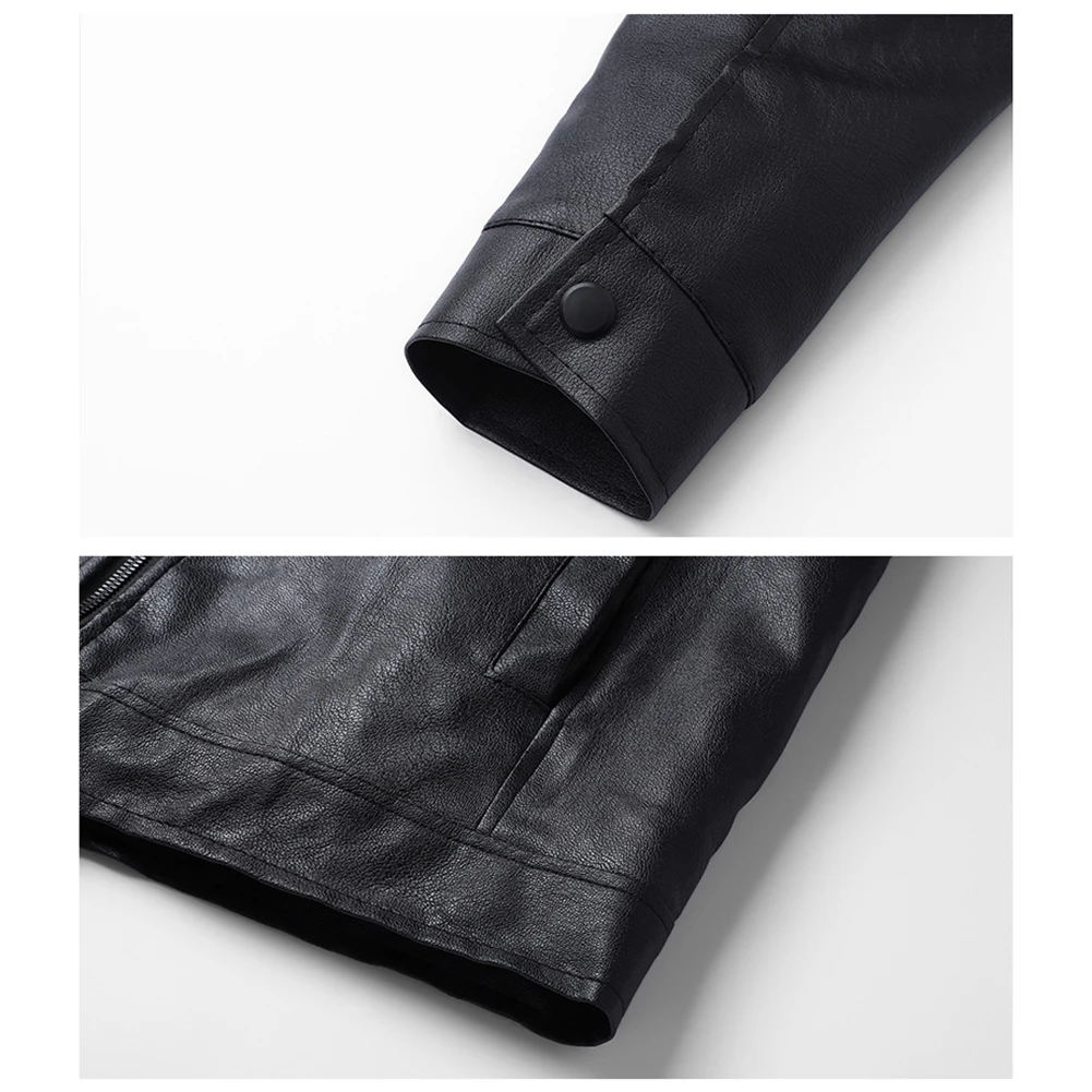 

Men's Casual Zipper Motorcycle Leather Jacket with Thin Velvet Lining and Windproof Design for Everyday Comfort