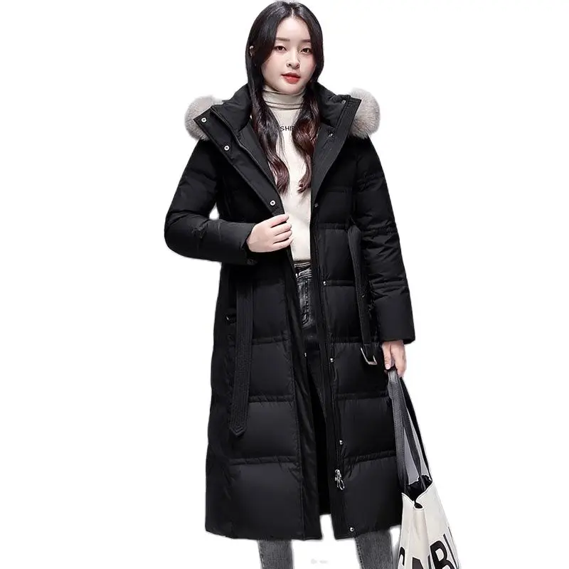 

Fashion Slim Casual downCottcn Women's Mid-length 2022 Winter New Over-the-knee Hooded Big Cur Collar High-end Thick Coat Women