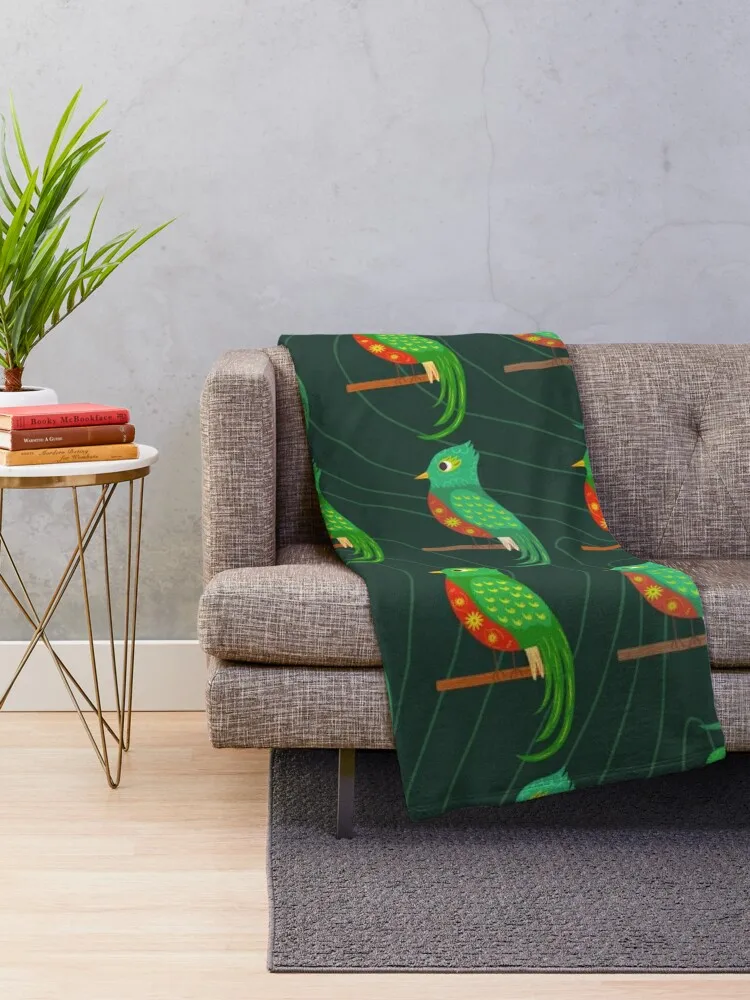 Resplendant Quetzal Pattern Green Tropical Forest   Throw Blanket Flannel Fabric sofa bed Soft Loose Blankets