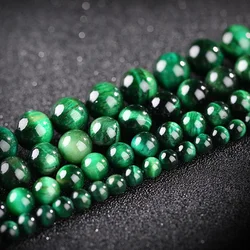 Green Tiger Eye  Loose Beads Natural Gemstone Smooth Round Stone Bead for Jewelry Making