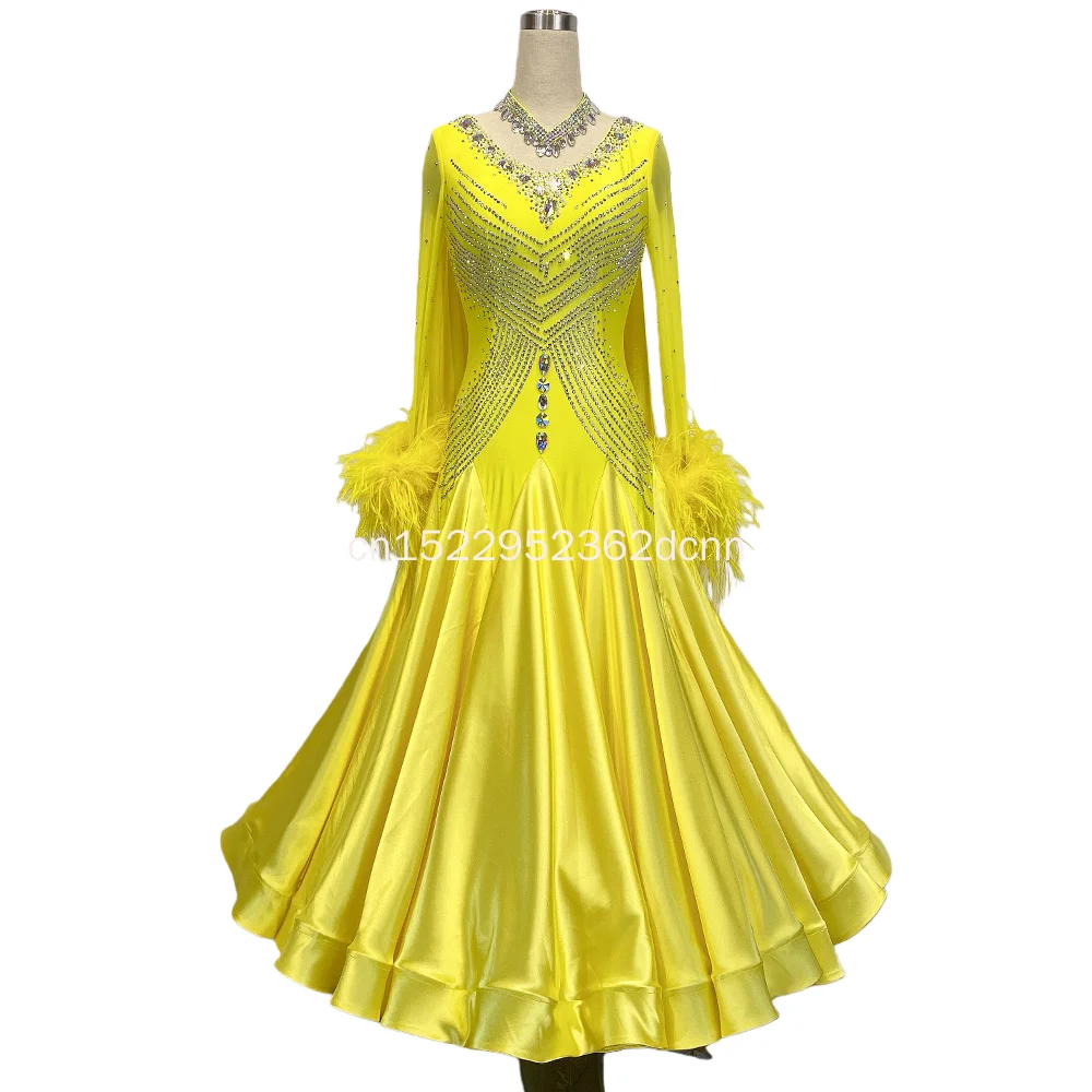 

Женские взрослые бальные танцы в стиле перьев с v-образным вырезом и длинными рукавами, конкурсные платья с ожерельем, индивидуальный размер и цвет