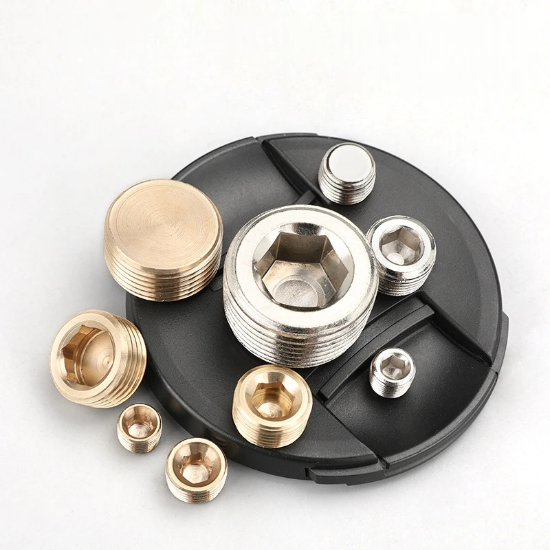 Nickel-plated Iron Plug Inner Hexagon Pipe Connector 1/8 1/4 3/8 1/2 3/4 1 BSPMale Thread Countersunk End Plug Pneumatic Fitting