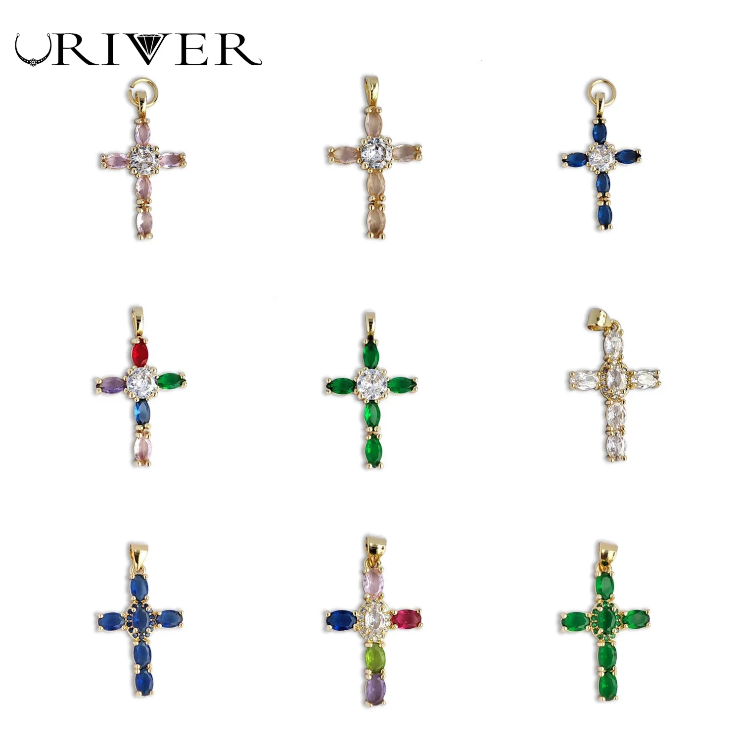 Luxury Pendants Cross Pendant Charms Micro Paved Colorful Zircon Handmade DIY Necklaces Keychain Bracelet Jewelry Accessories