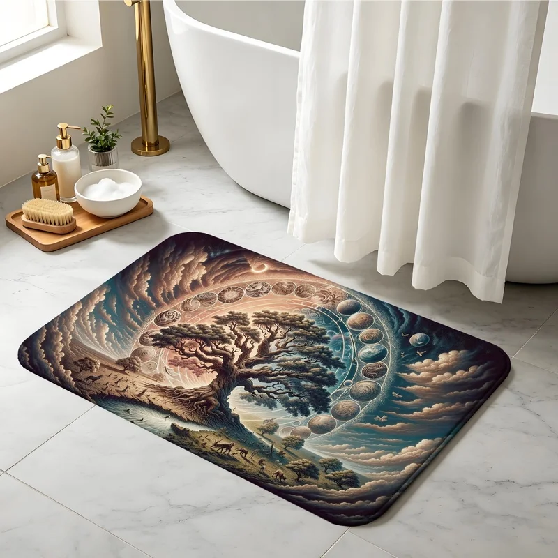 Door Mat Flannel Sponge Tree Of Life Cosmic Planets Art For Entryway Kitchen Floor