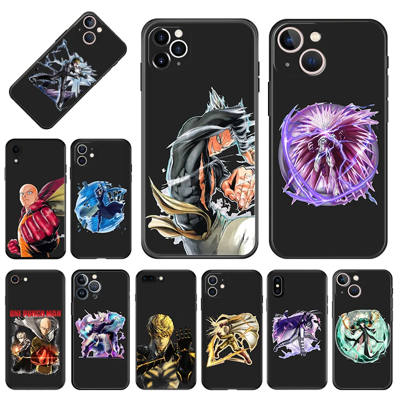 Силиконовый мягкий чехол для телефона iphone 16Plus 15 14 13 12 11 16 Pro Max Mini XR SE 7 8 Plus One Punch Man Fubuki, Черная задняя крышка
