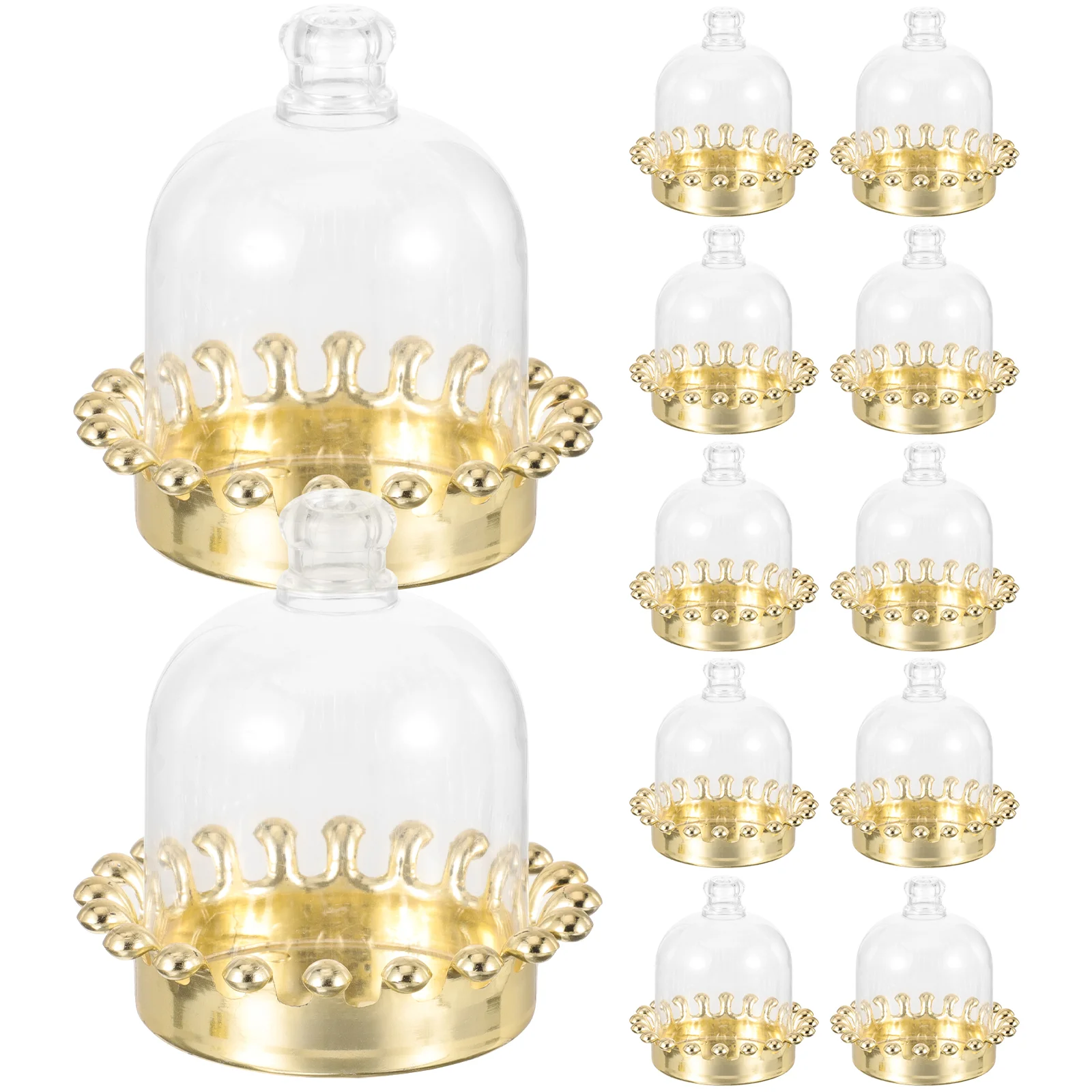 12 Pcs Dessert Candy Box Plastic Cake Stand Dome Lids Tray Mini Plates Golden Cupcake