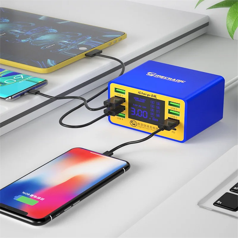 MECHANIC iCharge 8M QC 3.0 USB Smart Charge Support Fast-charging With LCD Digital Display Multi-Port Charger For Tablet Phone