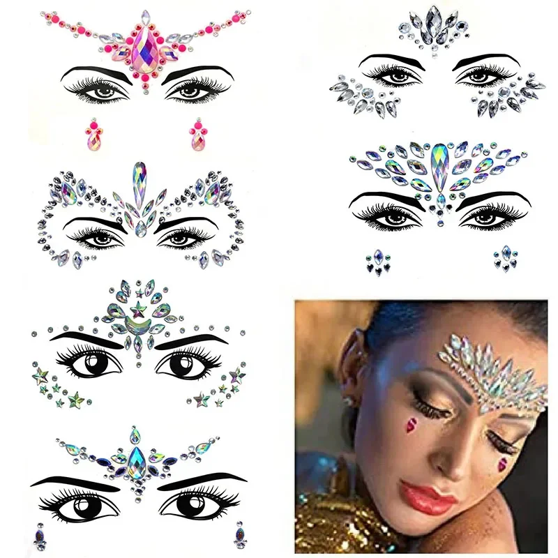 6PCS Face Jewels 3D Rhinestones Stickers Sexy Bright Face Jewels Stickers Makeup Crystals Glitter Face Festivals ZS001-6PCS