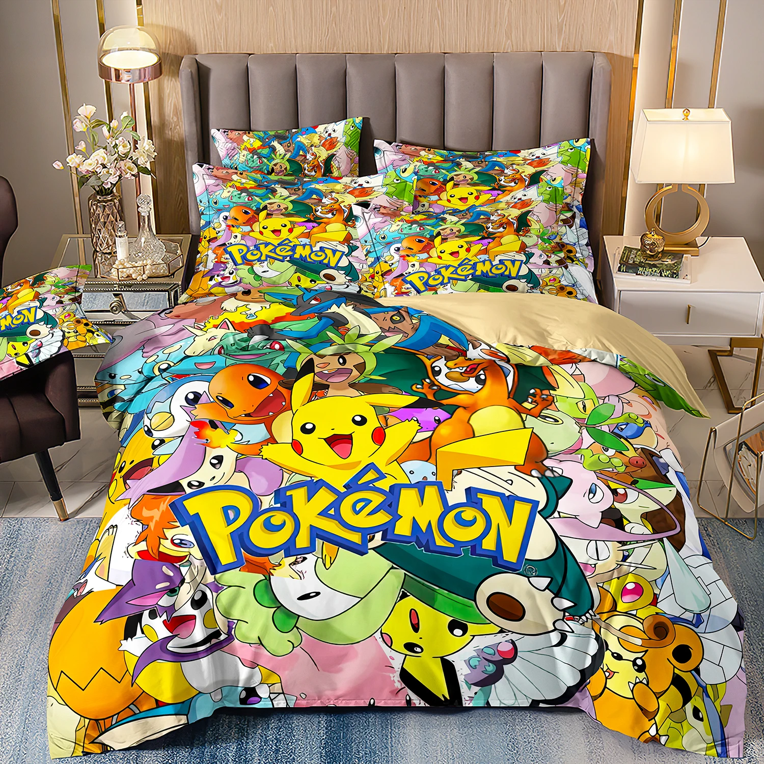 Pokemon Quilt Cover for Children's Set Room Decoration,Japanese Anime Pikachu Bedding Sets,With pillowcase,Multiple sizes