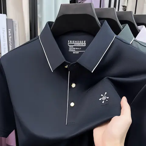 Light Luxury Brand Short Sleeve Polo Shirt Men's Summer Breathable Fashion Exquisite Embossed Casual Solid Color New T-Shirt