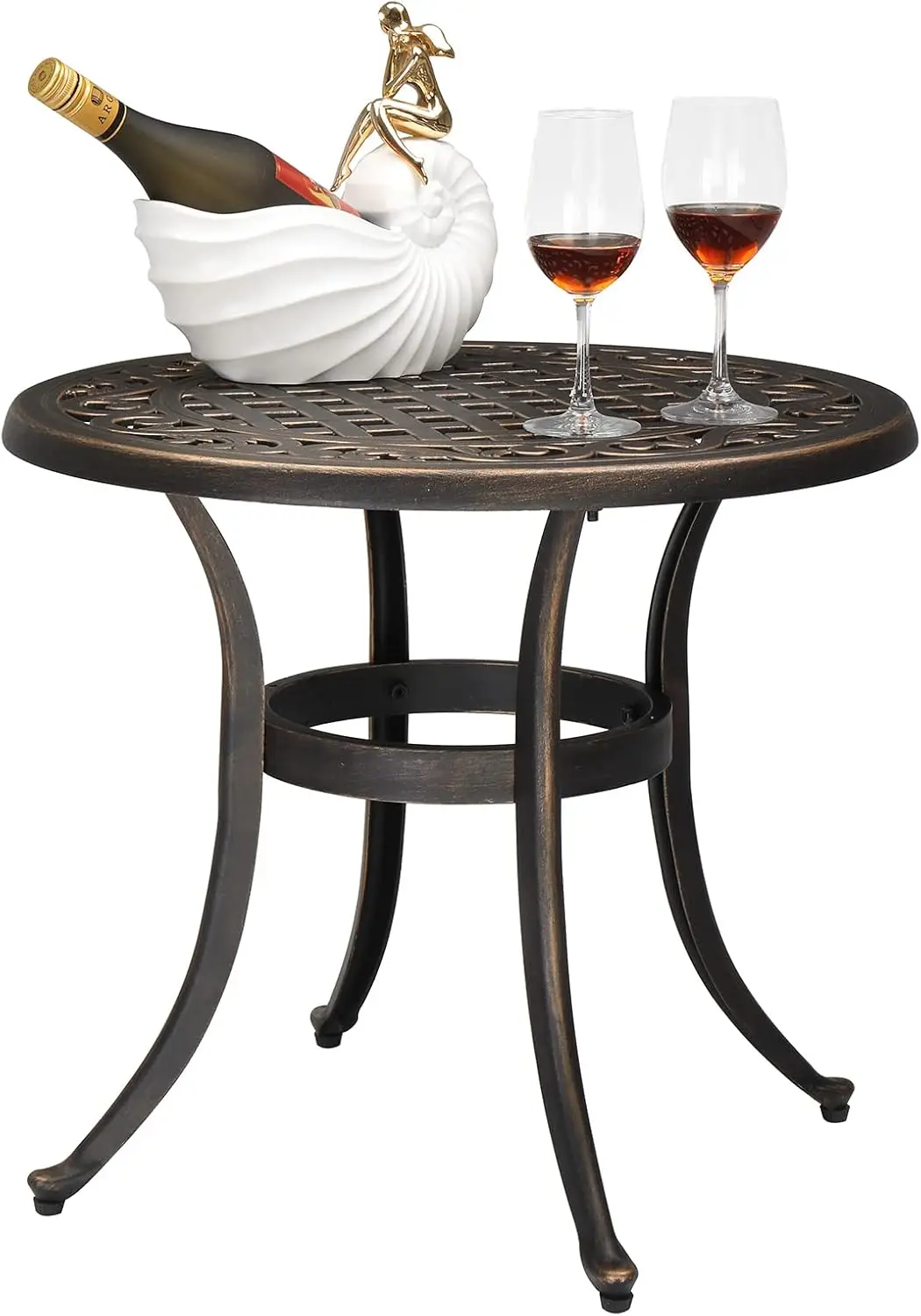 

24” Cast Aluminum Outdoor Side Table, All Weather Round Patio Coffee Table Porch Table Outdoor Bistro Table Outdoor