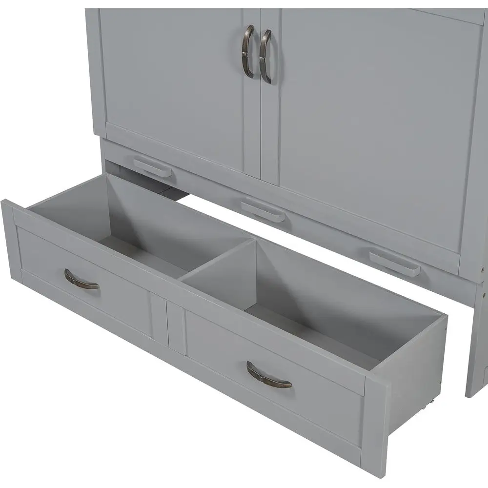Full Size Murphy Bed Wall Bed, Chest Cube Cabinet Bed with USB Charging Station and Large Storage for Home Office - Gray view 6