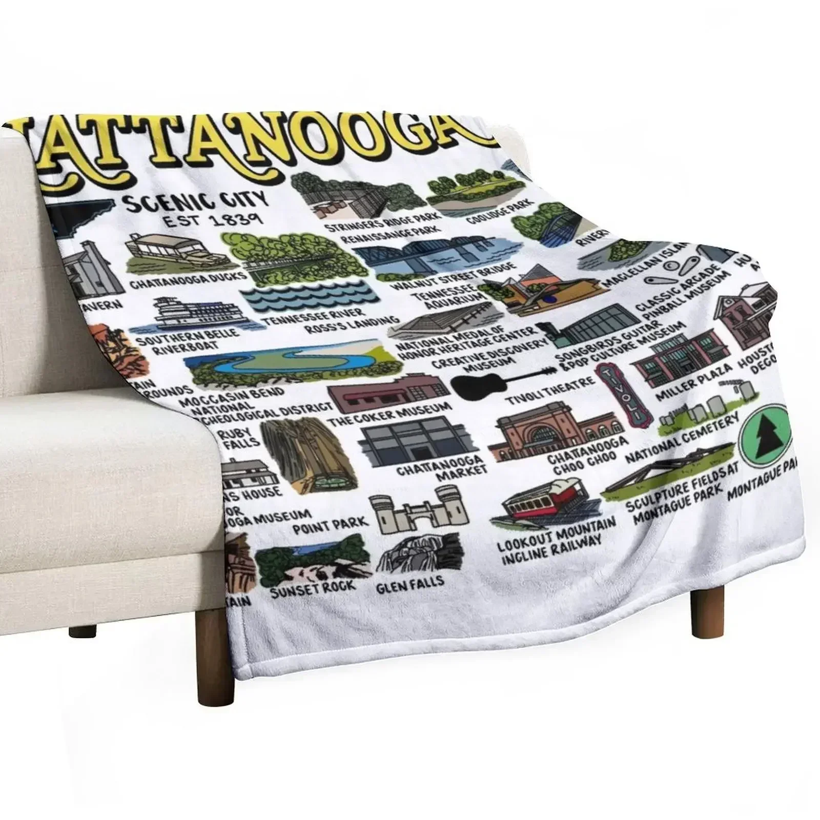 

Chattanooga Map Art Throw Blanket Decorative Sofa Beautifuls Plaid on the sofa Blankets