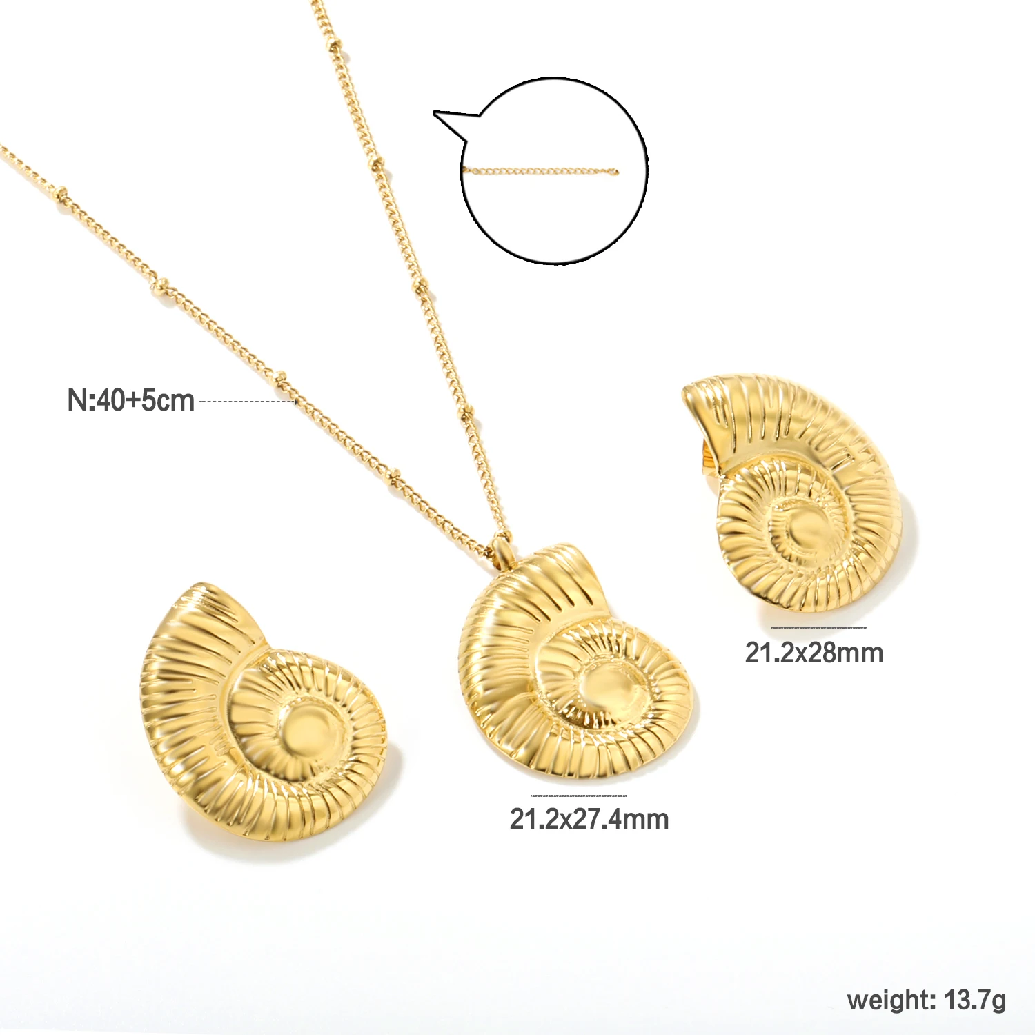 Women's Circular Shell Necklace & Earring Set, Wedding Party