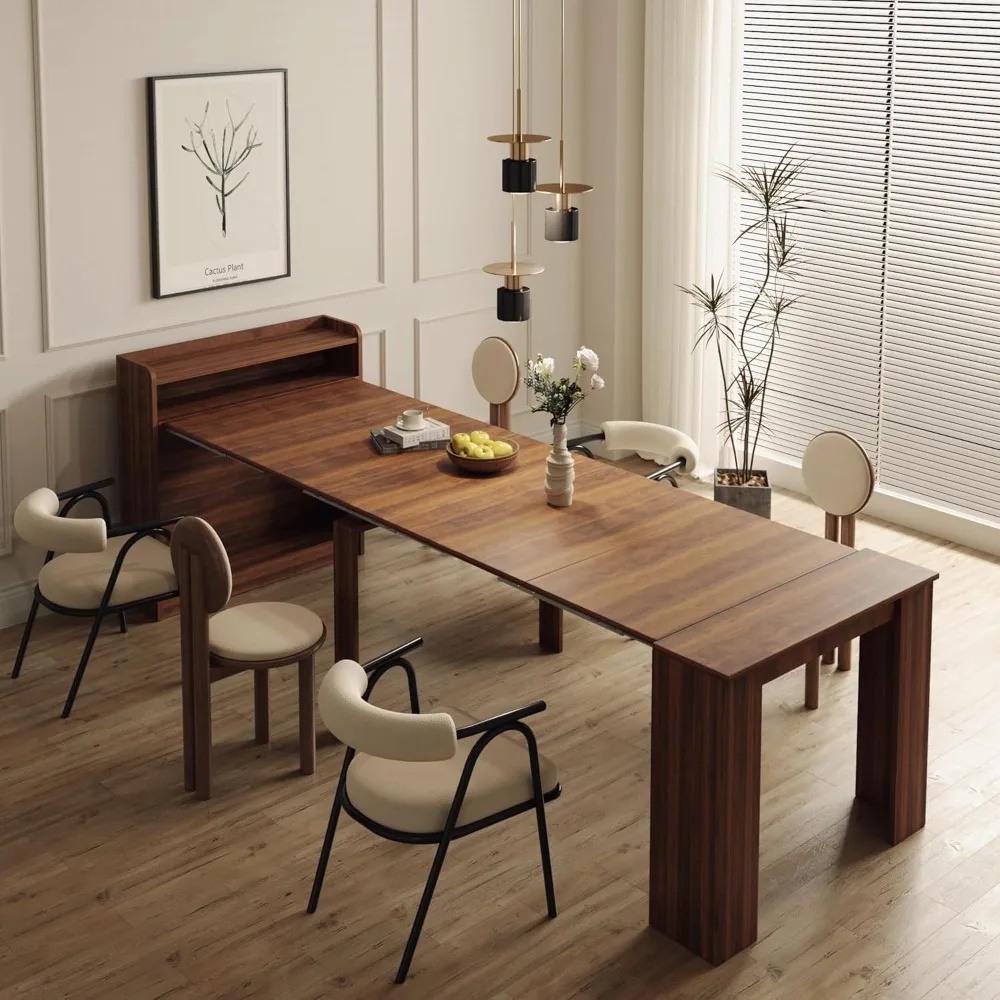 

Extendable Dining Table with Storage Modern Modular Extension Table,Space-Saving Extra Long Folding Dining Table,Multifunctional
