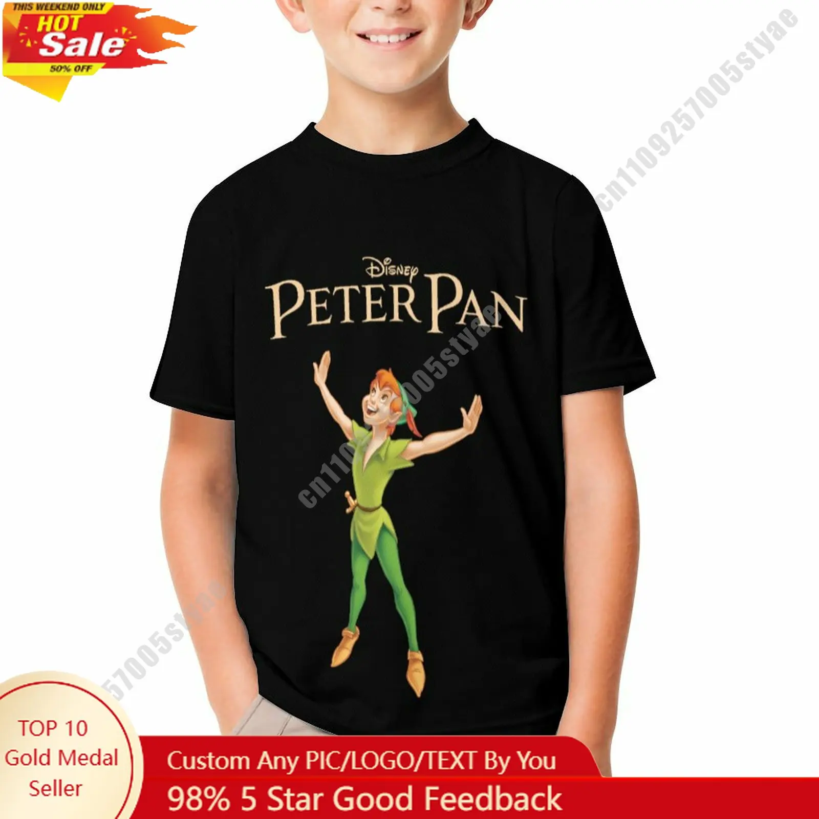 

Peter Pan T Shirt Disney Boy Girl Custom Short Sleeve Top Breathable Soft Casual Cotton Print Summer Crew Neck Children Tee
