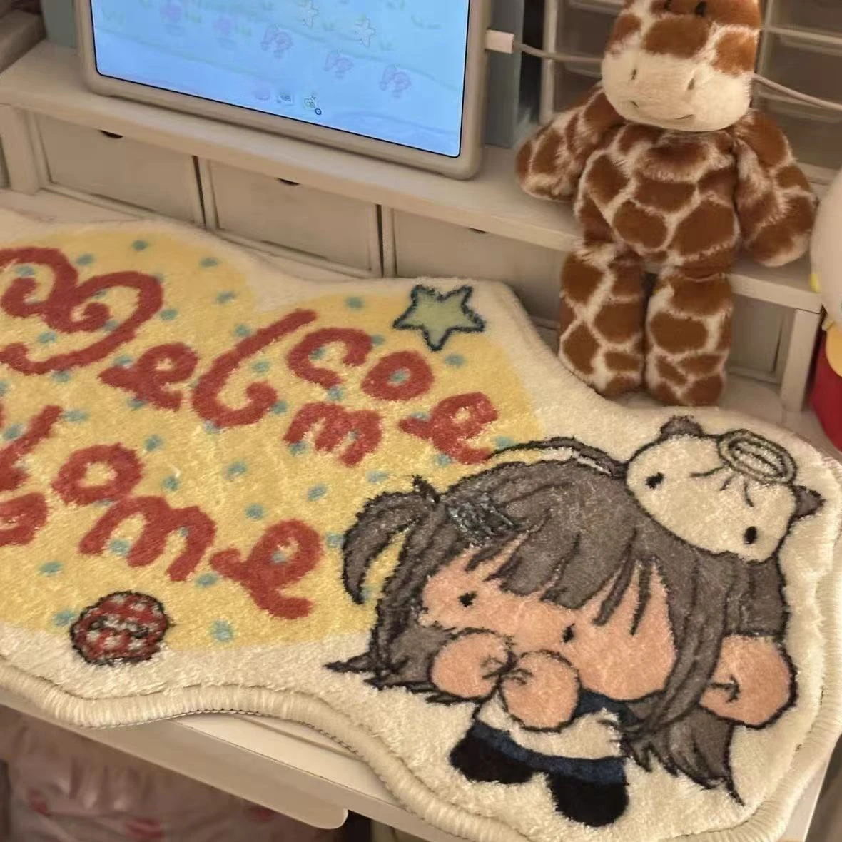 Nette Cartoon Teppich Mädchen Boden Matte Schlafzimmer Plüsch Nacht Nachahmung Kaschmir Fuß Matte Fuß Kaffee Tisch Anti-Slip Raum dekoration – Detail 8