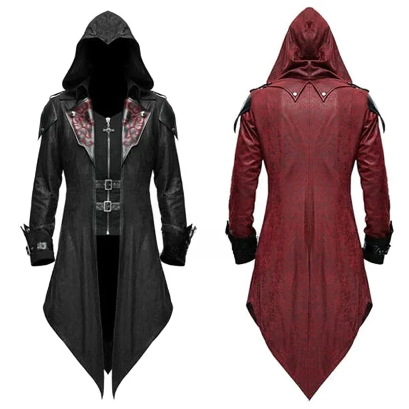 2 Color Assassin Cosplay Medieval Man Streetwear Hooded Jackets Outwear Costume Edward Assassins Creed Halloween Costume@0Z*