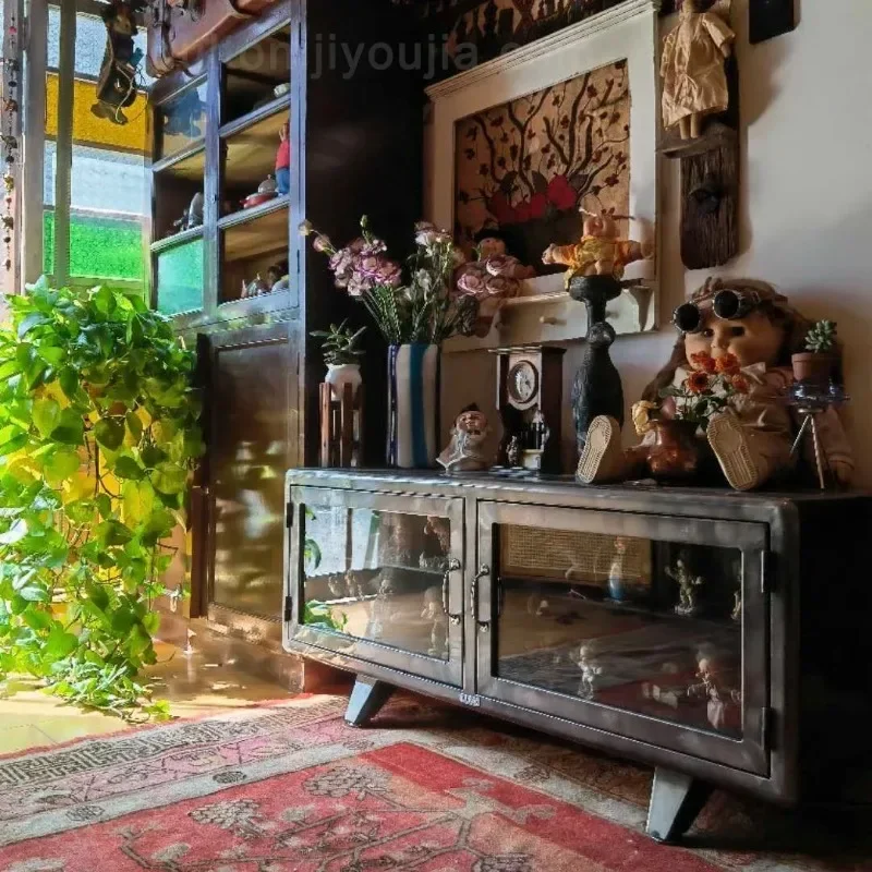Metal TV cabinet, simple multi-functional storage display cabinet small