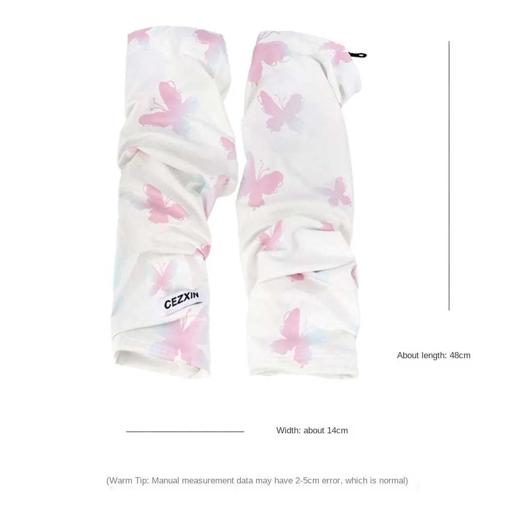 Nuevas mangas de seda de hielo de mariposa protección UV manga de brazo largo UPF50 + mangas de protección solar