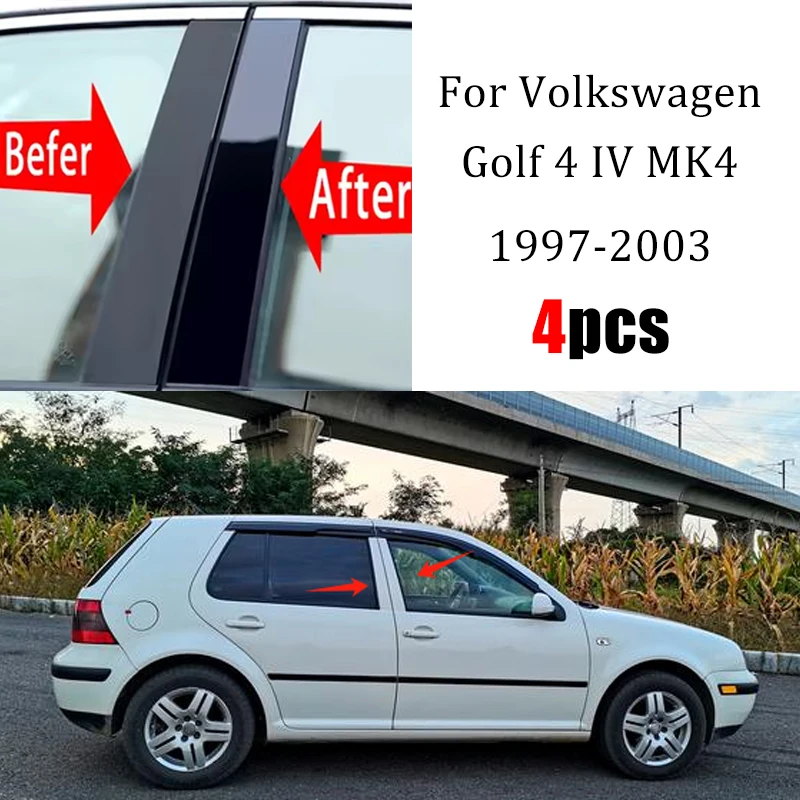 

4Pcs Car Door Window Pillar Center Post Trim Stickers For Volkswagen Golf 4 IV MK4 1997-2003 1998 1999 Auto Styling Accessories