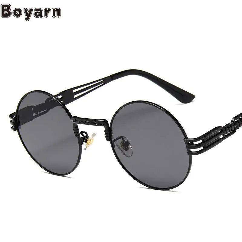 Boyarn novo retro óculos de sol masculino e feminino redondo óculos de metal punk coroa príncipe óculos gafas de sol na moda