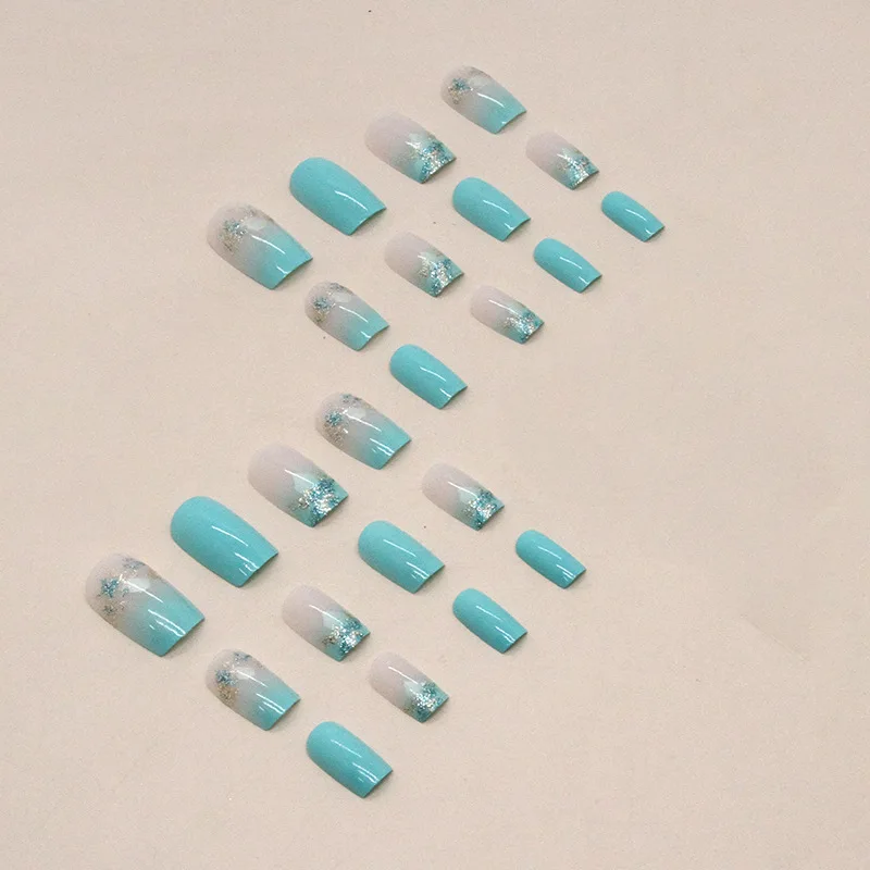 24 PCS short square French Simple New Cold Shimmering nails +1 nail glue +1 nail file