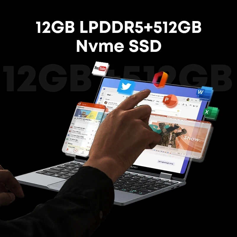 CHUWI MiniBook X 2-in-1 كمبيوتر لوحي 12 جيجابايت LPDDR5 512G SSD Intel N100 10.51 بوصة شاشة لمس بإضاءة خلفية لوحة مفاتيح Windows 11 WiFi 6