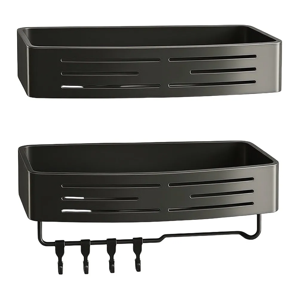 Bathroom Shelf with Extra Strong Suction Cups Space Aluminum Rust Resistant for Shampoo Conditioner Towels Hooks 13x5.7x2in