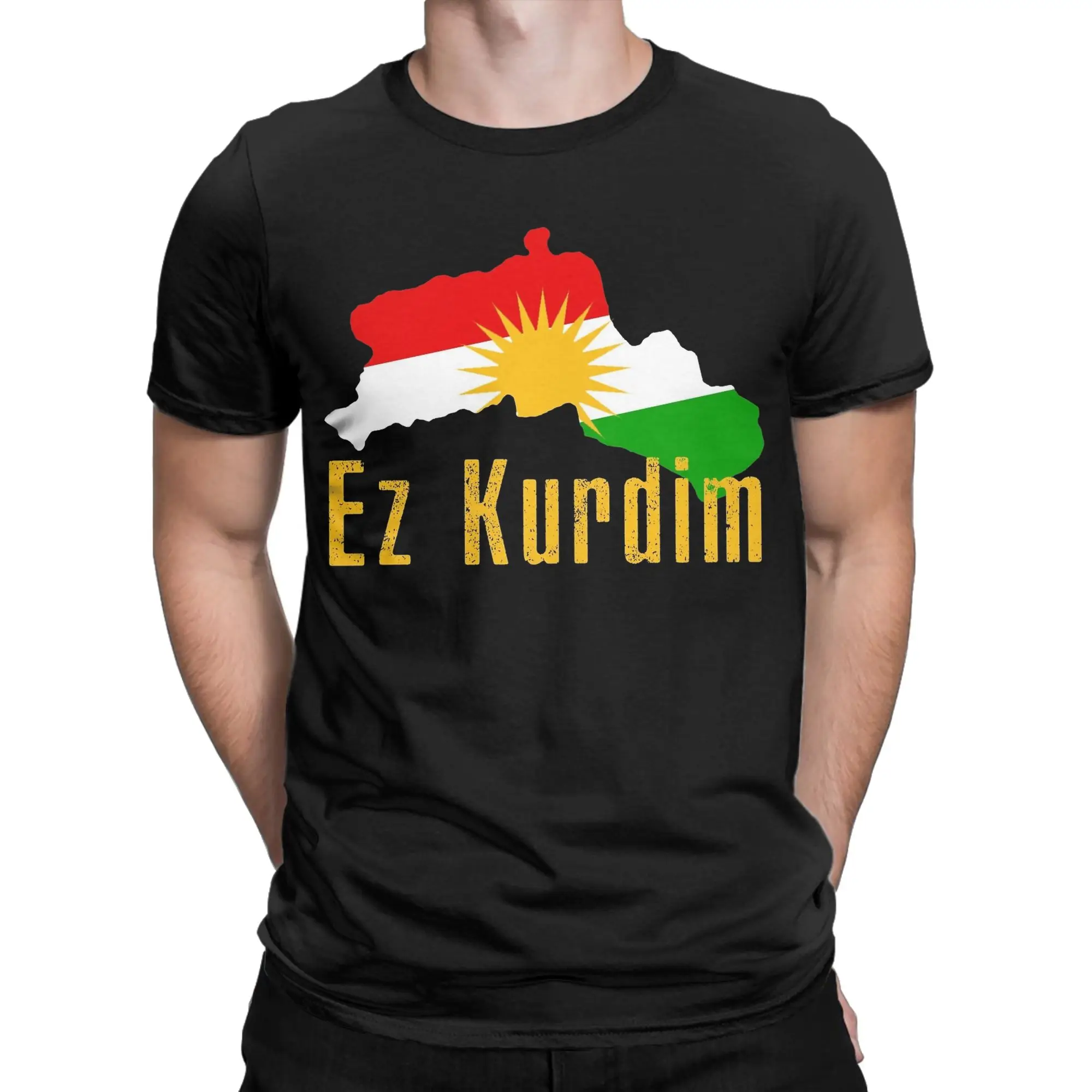 Kurdistan Flag Map  Cotton T-Shirt For Man Summer  Y2K Retro T Shirts Breathable Harajuku Tee Shirt Oversized Hot Sale Tops
