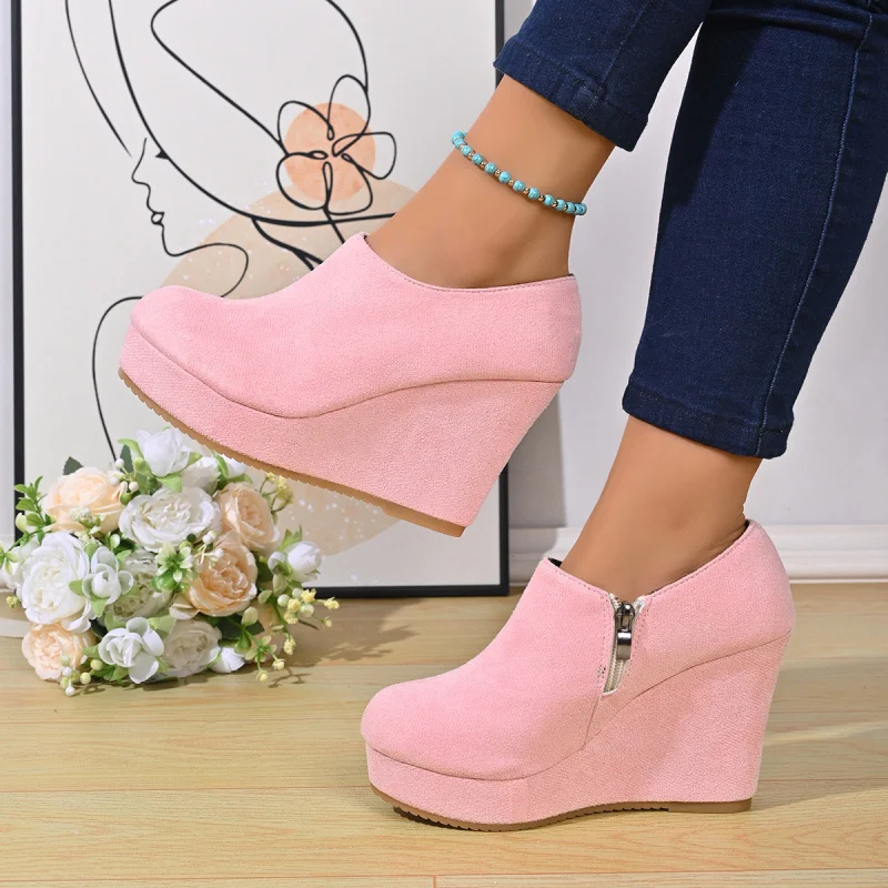 New women's spring and autumn fashion sweet short boots with ultra-high heels, thick soles, platform wedges, and ankle boots
