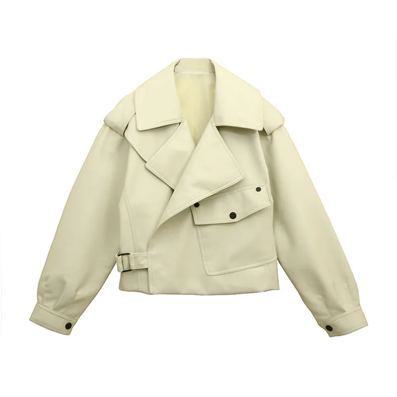 Women Pu Faux Leather Coats Jacket Turn Down Collar Pockets Vintage Moto Biker Coat Outerwear Female Autumn 2025 Streetwear
