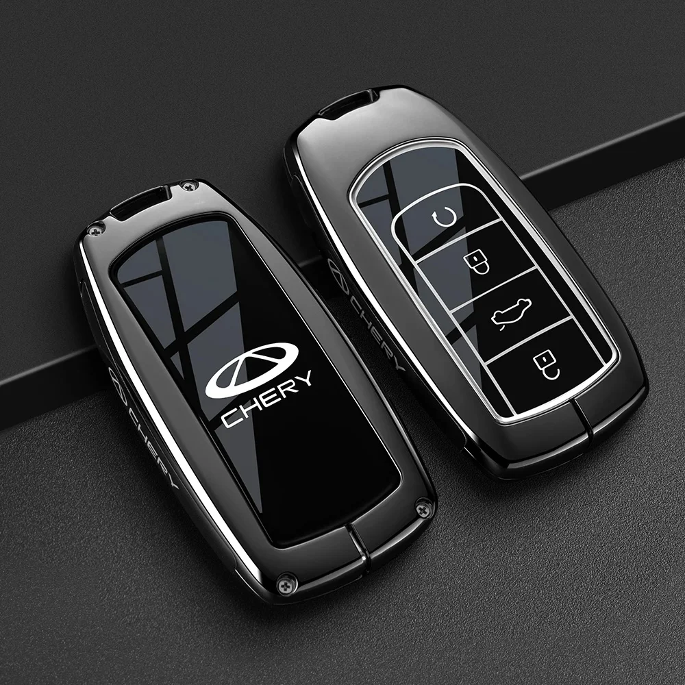 Zinc Alloy Remote Key Fob Protective Cover For Chery Tiggo7 Tiggo8 Pro Jaecoo J7 J8 Smart Key Shell With Leather Keychain Parts