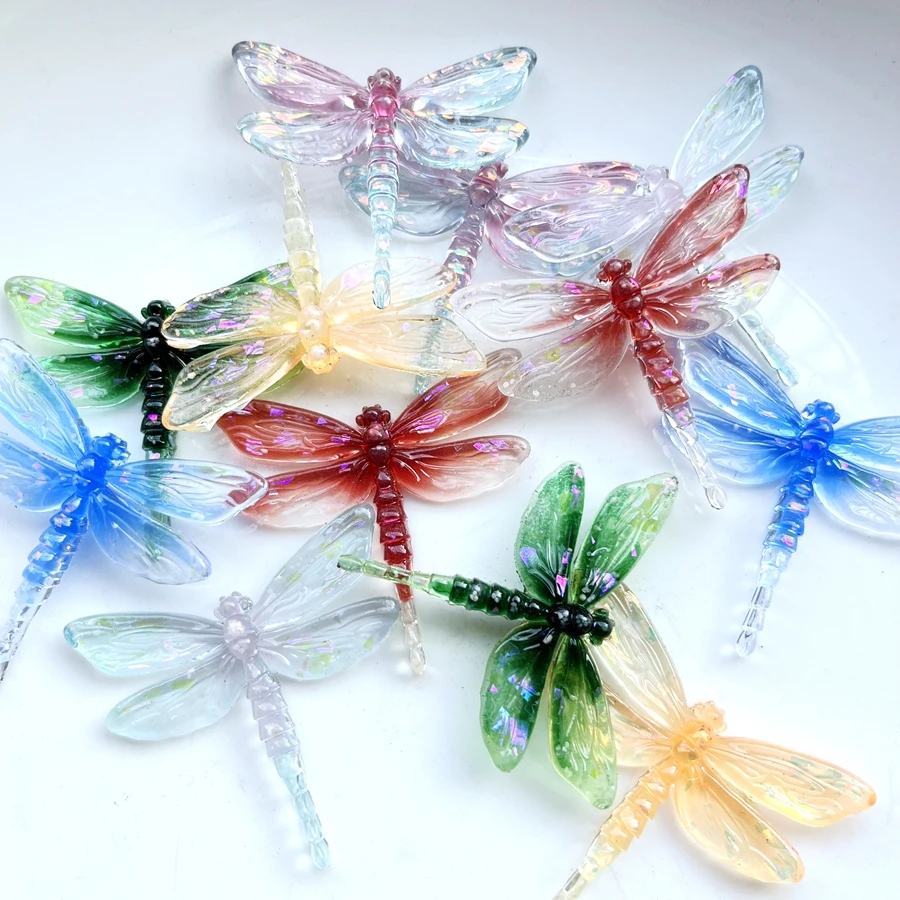 6pcs Beautiful neon colored large resin dragonfly rhinestone flat back suitable for your jewelry making home festival decoration