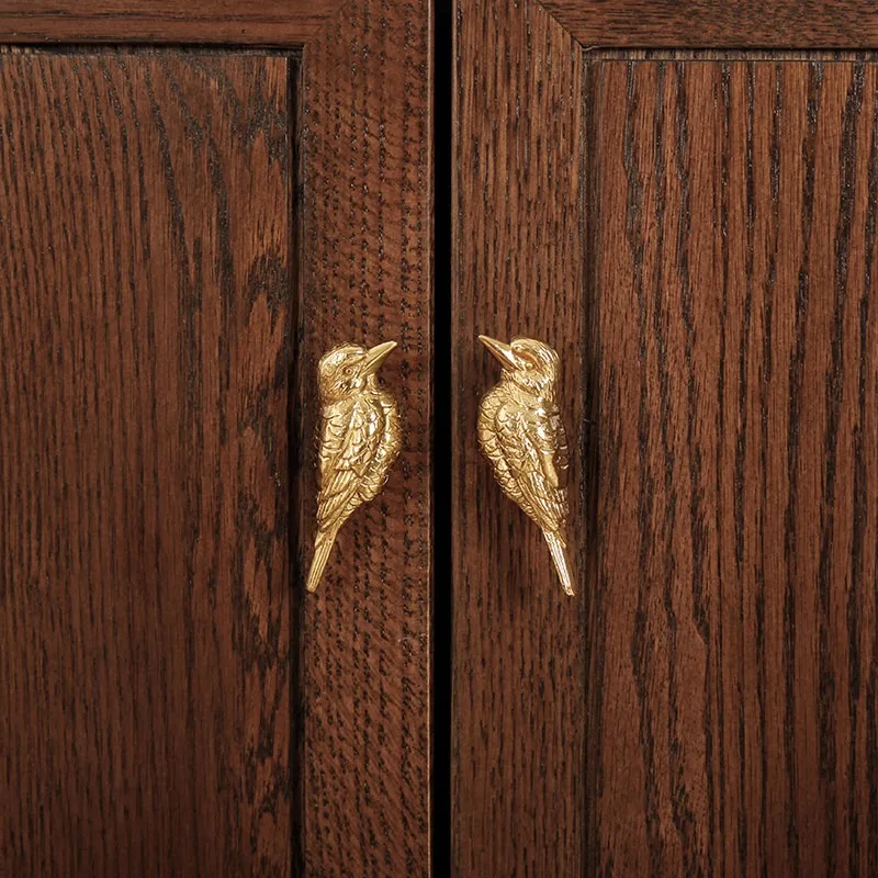 Solid Copper Cabinet Pulls Nordic Creative Drawer Pull Animals Bird Shape Cupboard Handles Retro Single Hole Furniture Grip
