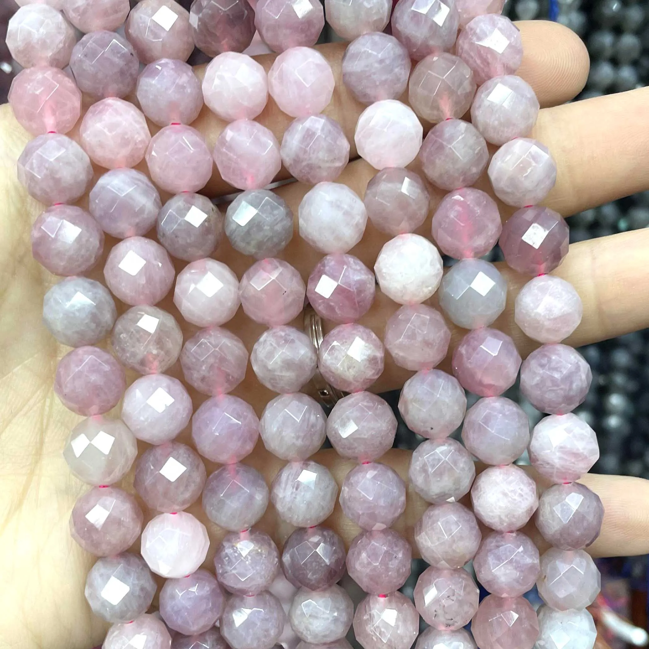 7.5/10mm Naturstein facettiert rosa Rosenquarz runde Edelstein Spacer Perlen für Schmuck herstellung DIY Zubehör 3/8 ''Zoll