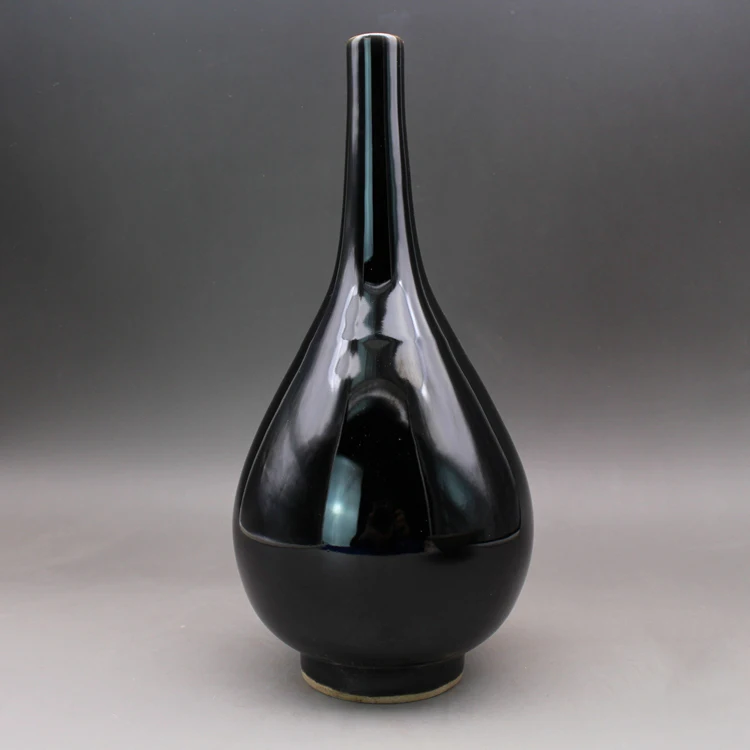 Qing Yongzheng Year Mark Mirror Black Glaze Gall Vase Jingdezhen Antique Ceramic Vase Collection Boutique